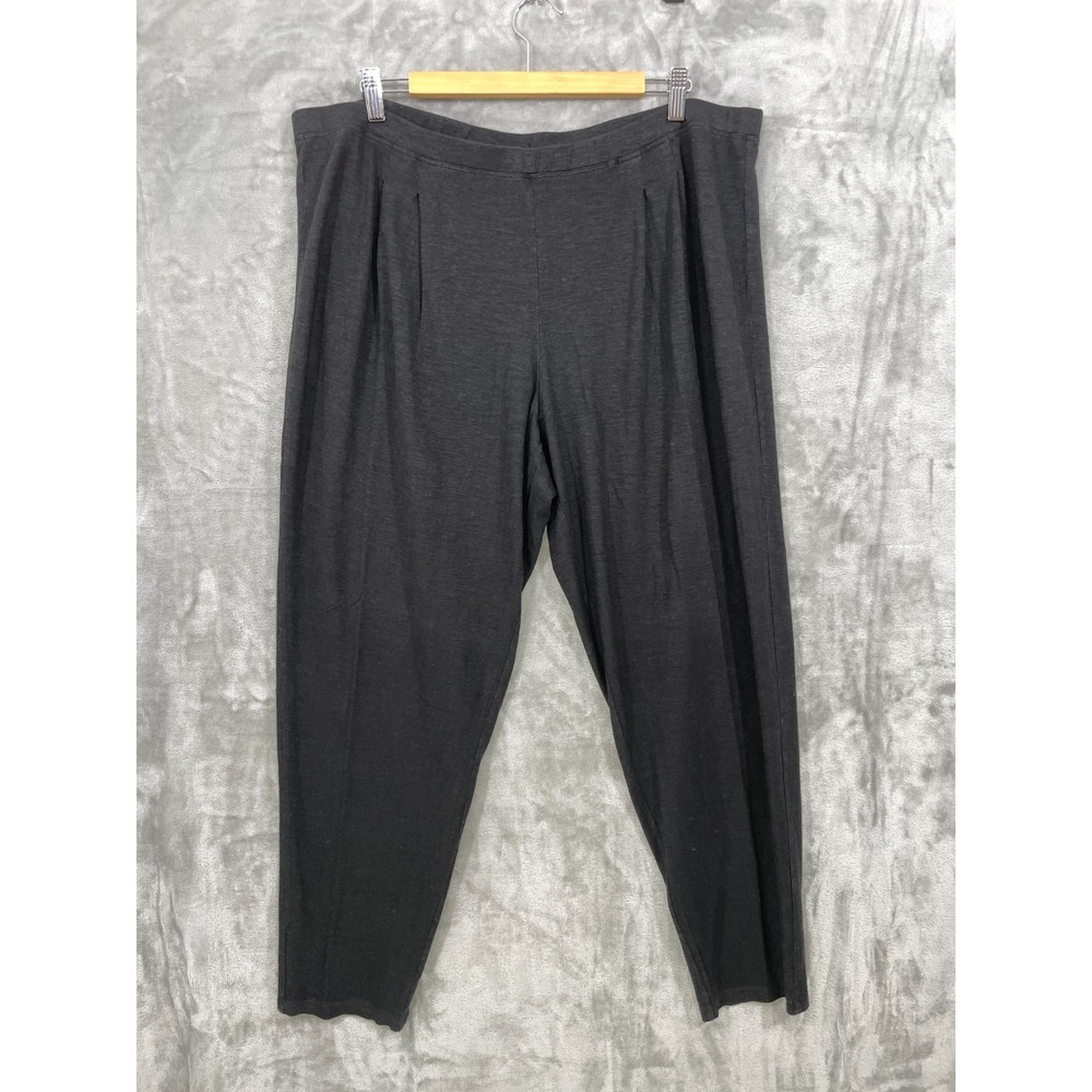 Eileen Fisher Gray Organic Cotton Hemp Women XL Knit Elastic Waist Pleated Pants
